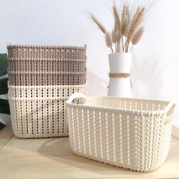 仿藤編收納筐塑料無蓋桌面雜物收納盒浴室化妝品收納置物籃手提籃