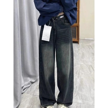 【吉野姐姐】S-5XL 大尺碼牛仔褲 梨形身材顯瘦美式闊腿牛仔褲 胖mm遮胯高腰寬鬆牛仔褲 直筒牛仔長褲 寬褲 闊腿褲