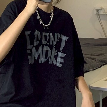 美式街頭黑色短袖t恤女夏寬松ins潮牌oversize嘻哈hiphop上衣