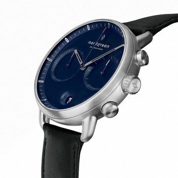 Nordgreen ND手錶 Pioneer 先鋒 42mm 月光銀殼藍面 極夜黑純素皮革錶帶(PI42SIVEBLNA)