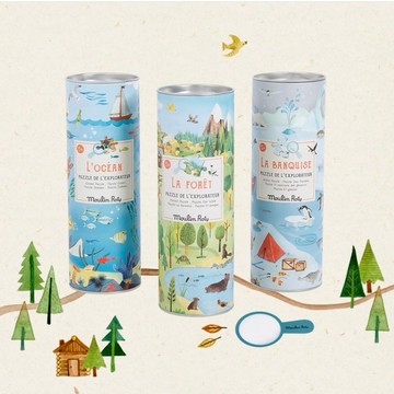 [快速出貨]【Moulin Roty】法國 Moulin Roty 花園派對拼圖(96片) 內附放大鏡一支(3款可選)