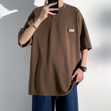 重磅t恤男短袖2024新款圓領半截袖體恤夏季男裝潮牌寬松插肩上衣