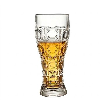 茉家 浮雕高腳玻璃啤酒杯 4入