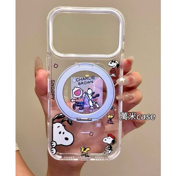 卡通透明 史努比 加厚氣墊 360旋轉支架 支點殼適用iPhone18 17 16 15 Pro Max手機殼 全包硬殼