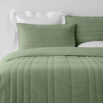 PALETTE200織雙層皺紗绗縫純棉涼被雙人 琉璃綠