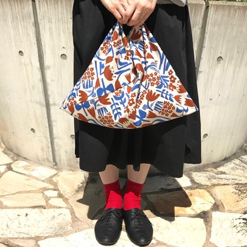 手提袋 吾妻袋 藍×茶 花 M / harunohi