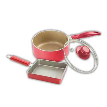 GOZENBO 御膳坊 親子手作優惠雙鍋組  1組  紅色  玉子燒鍋 + 片手鍋