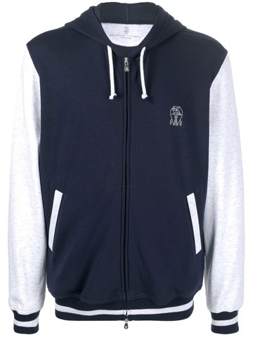 Brunello Cucinelli - hooded zip-up sweatshirt - men - Polyamide/Cotton - M - Blue