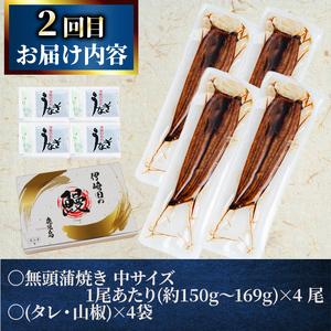 ふるさと納税 鰻と肉の定期便！ステーキ4枚と鰻蒲焼4尾をお届け！ t0052-002 鹿児島県志布志市