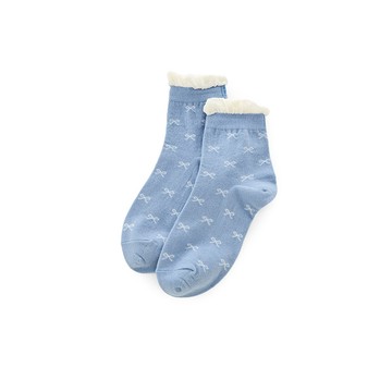 FILA 雲朵捲邊蝴蝶結短襪-藍色 SCA-1301-BU