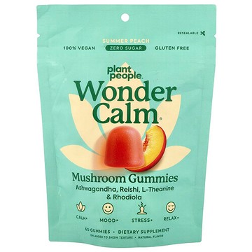 Plant People, WonderCalm®，蘑菇軟糖，夏桃味，60 粒軟糖