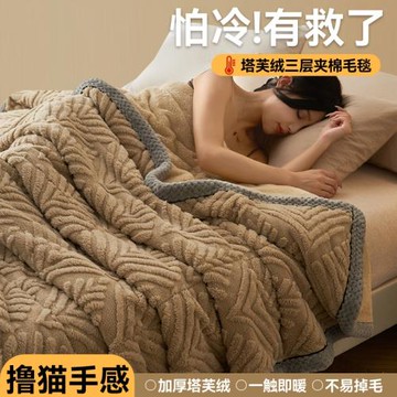 2025新款塔芙絨夾棉三層毛毯加厚毯子午休毯