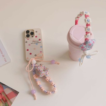 繽紛小花二合一隨行繩 飲料提繩 杯套 手搖杯套 提花袋 編織飲料提繩 掛繩杯套 手機吊飾 手機掛飾 手機掛繩 手機吊飾 手工 編織