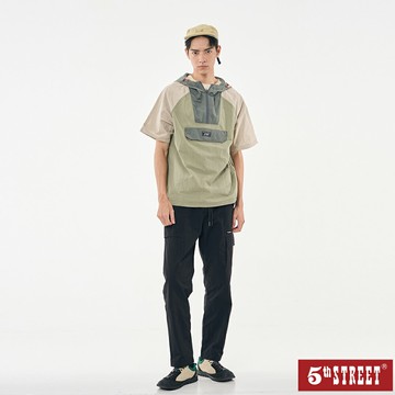 男裝 工裝褲 長褲 抽繩 尼龍褲 輕裝 輕量 多袋 錐形褲 工作褲 黑色 (931007) 【5th STREET】