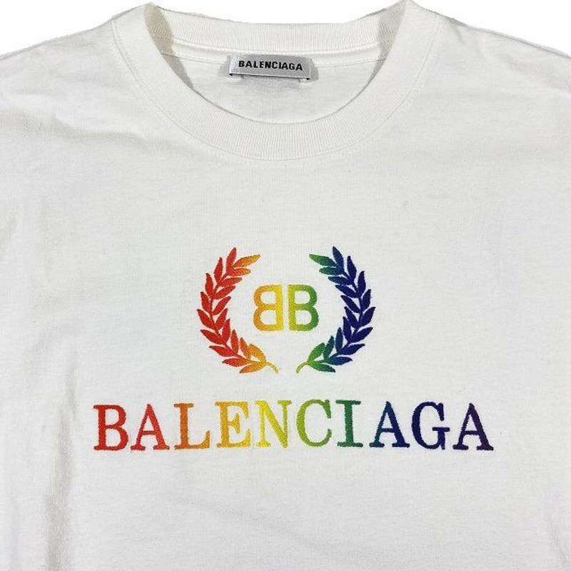 美品 19SS バレンシアガ BALENCIAGA フロントレインボーロゴ Tシャツ