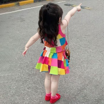 Mini baby🌷女童夏季套裝女寶度假風薄款中小童彩格多巴胺甜美兩件套