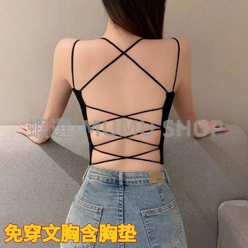 本土出貨 小可愛背心吊帶短闆美式風內衣女小胸顯大加厚胸墊美背抹胸內搭外穿辣妹吊帶背心修身上衣女@1@1 R