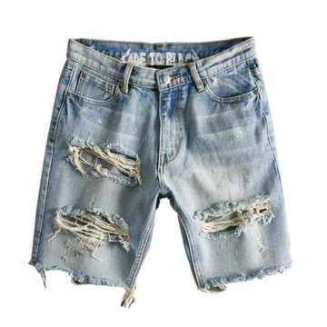 破洞牛仔短褲男夏做舊復古大碼潮流日系乞丐褲馬褲青年五分褲中褲