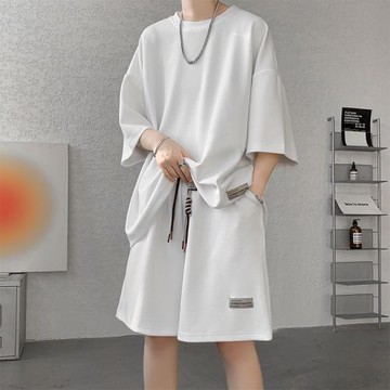 短袖t恤男夏季運動套裝青少年男裝搭配一套帥氣薄款寬松夏裝衣服