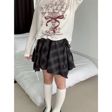 Velpro 現貨｜學院少女不規則設計感格紋短裙 鬆緊腰 格紋裙 自帶安全褲 迷你裙