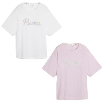 Puma 短袖上衣 女裝 熱轉印彩虹 歐規 白/粉【運動世界】52482102/52482160