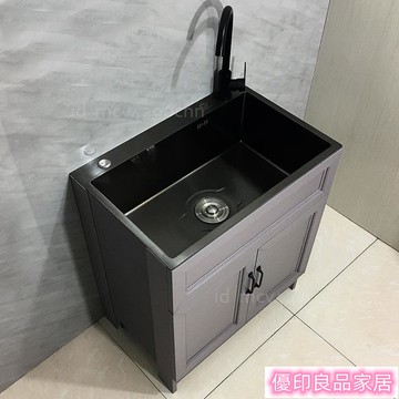 可開發票 不鏽鋼洗手盆 簡易水槽 洗菜盆 洗手盆 304不銹鋼洗衣池 陽臺洗衣柜太空鋁廚房洗手洗碗家用落地戶外一體yylp8015