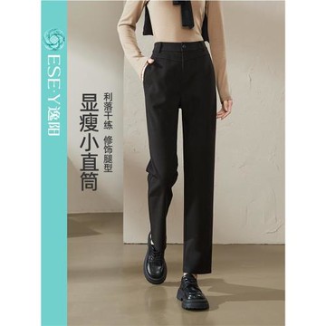 逸陽仿毛呢窄版小直筒西裝褲女秋冬新款高腰顯瘦九分煙管法棍褲子