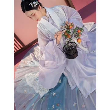 昭華賦玉兔明制漢服夏款女中國風立領長衫蕾絲繡花比甲花鳥馬面裙