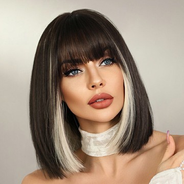 【巴黎精品】現貨+預購 女短假髮透氣假髮片輕量隱形增髮整頂假髮角色扮演-歐美時尚耳圈染瀏海短直髮v1ab6