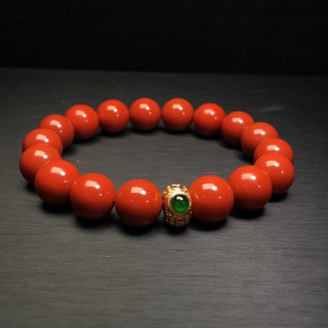 精品四川南紅單圈手鏈 滿色滿肉柿子紅 吊墜18k金配飾 顏色紅潤