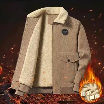 保暖羊羔絨棉服男秋冬季新款加絨加厚燈芯絨夾克大碼男士寬松外套