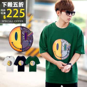 【NB1316J】彩色反光機械笑臉圖騰 短TEE(SH122-1116)