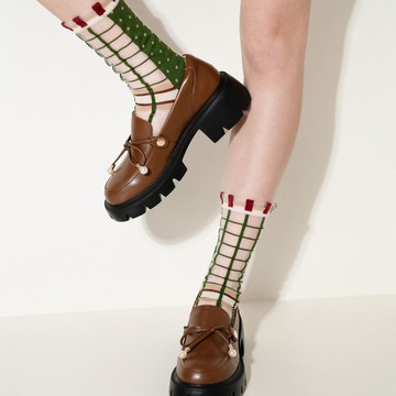 幾何系列 | 莓果舖 -【台灣製】點點格子透紗中筒襪