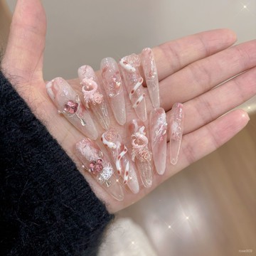 ✨Hannah✨純手工指甲氣質美甲粉色捏捏蛇高級感穿戴甲片可拆卸美甲手工穿戴甲 QYH7