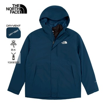 The North Face北面男款藍色防水透氣保暖鋪棉內裡三合一外套｜81RN5LO