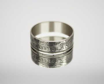 荷蘭硬幣戒指 1 荷蘭盾 1949-1980 硬幣戒指男士硬幣戒指禮物