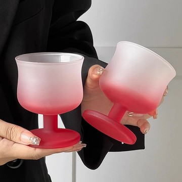 高級感磨砂粉矮腳玻璃杯子ins飲品杯香檳杯甜酒杯葡萄酒杯果汁杯