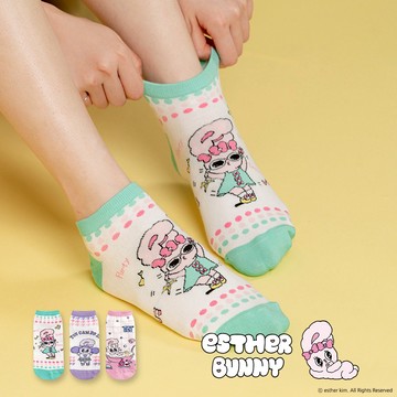 HUAER 艾絲樂小兔聯名-幾何緹花日常短襪 圓點party粉兔 R0019 MIT台灣製造