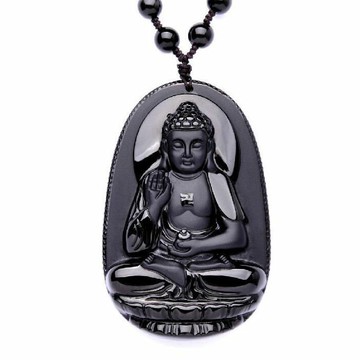 開光天然黑曜石大日如來吊墜 屬羊屬猴本命佛 生肖羊猴守護神掛墜