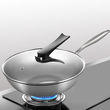 enne304不鏽鋼蜂巢式複合金不沾炒鍋32公分附玻璃蓋(炒鍋/不鏽鋼)(k0115)