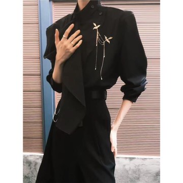 ROAE 原創高級感Lemaire風飄帶圍巾領襯衫設計感小眾新中式襯衣