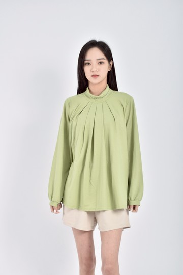 (L) the madre質感刺繡領口綠色長袖上衣