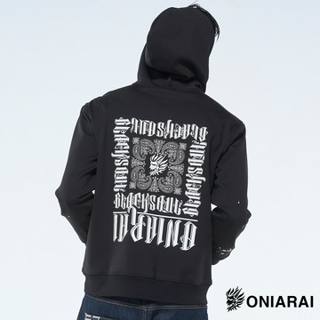 【買1送1】黑白塗鴉字母潑墨連帽長TEE - BLUE WAY  鬼洗い