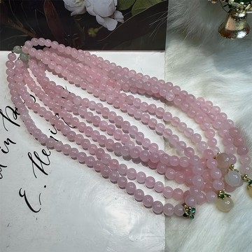 天然粉水晶兩圈串珠手鍊  6mm