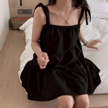 【太妮絲F318】現貨 赫本風 chic 春季 洋裝 連身裙 法式 氣質 繫帶 綁帶 休閒 小個子 打底 吊帶背心