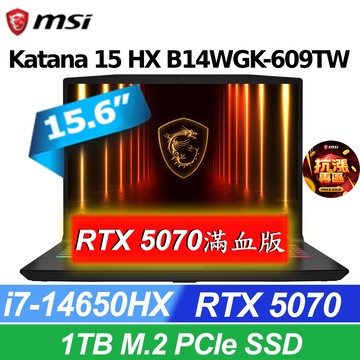 MSI微星 Katana 15 HX 15.6吋 電競筆電黑色(i7-14650HX/16GB/1T/RTX5070-8G/WIN11/B14WGK-609TW)
