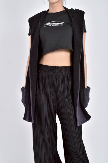 加購優惠(S) 針織無袖口袋連帽黑色罩衫