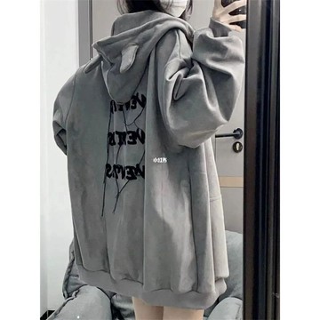 ✨MY女裝新款鹽系百搭嘻哈國潮惡魔連帽高街氣質開衫衛衣情侶街頭跑步外套