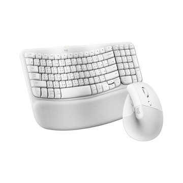 Logitech Wave Keys 人體工學鍵盤(珍珠白)+LIFT 人體工學垂直滑鼠(珍珠白)