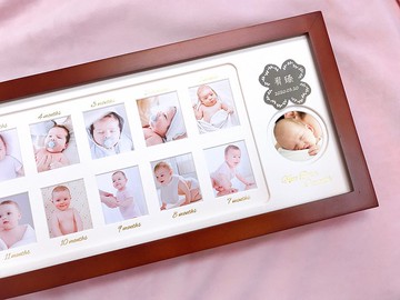 客製化禮物*可刻字*彌月禮*周歲禮*寶寶成長相框 (松木咖啡色)
